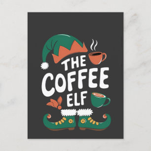 Cartão Postal De Convite O Café do Elfo Engraçado Natal Elfo Amante da Cafe