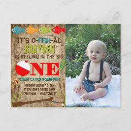 Cartão Postal De Convite O Grande primeiro aniversario Do Tema Da Pesca