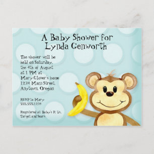 Cartão Postal De Convite O macaco de Lil, cartão azul do chá de fraldas d