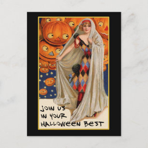 Cartão Postal De Convite O partido do Dia das Bruxas do vintage convida com
