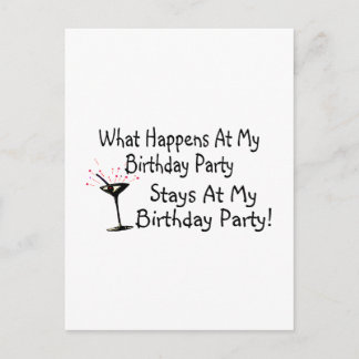 Cartão Postal De Convite O Que Acontece Na Minha Festa de aniversário Fica