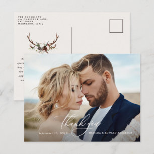 Cartão Postal De Convite Obrigado de casamento russo elegante você botânico