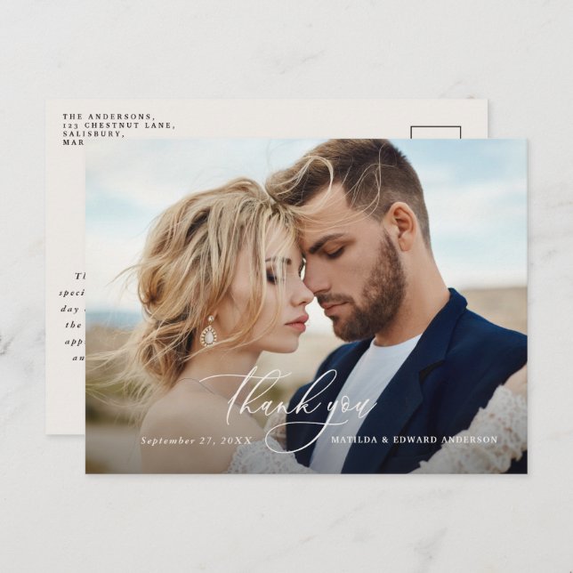 Cartão Postal De Convite Obrigado de casamento russo elegante você botânico (Frente/Verso)