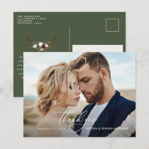 Cartão Postal De Convite Obrigado de casamento russo elegante você botânico