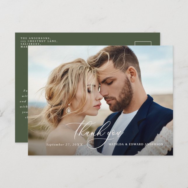 Cartão Postal De Convite Obrigado de casamento russo elegante você botânico (Frente/Verso)