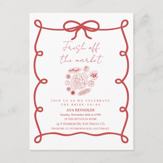 Cartão Postal De Convite Off The Market Bridal Shower Invitation Template (Frente)