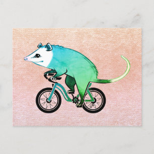 Cartão Postal De Convite Ogambá Azul Andando Uma Bicicleta