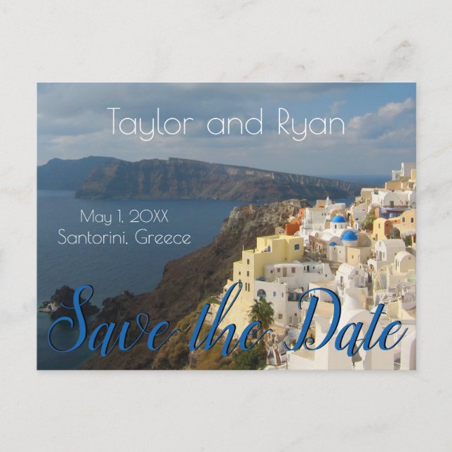 Cartão Postal De Convite Oia, Santorini cambaleia ao sol da tarde. (Frente)