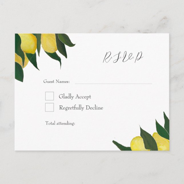 Cartão Postal De Convite Oil Painted Lemons R.S.V.P Postcard (Frente)