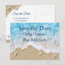 Cartão Postal De Convite Ondas Azuis da Praia Bat Mitzvah Salve a Data