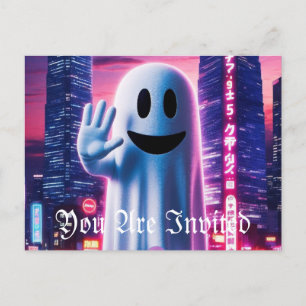 Cartão Postal De Convite Ondas Ghosty e Luzes Urbanas