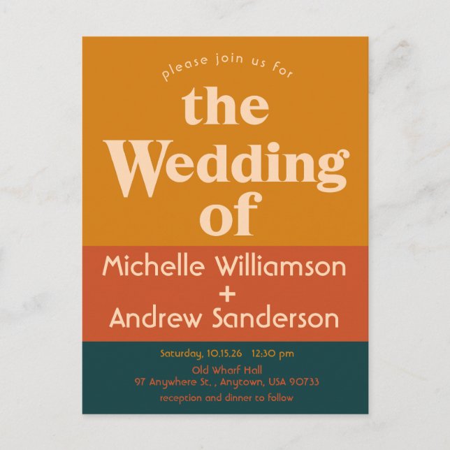 Cartão Postal De Convite Orange Peacock Modern Retro (Frente)