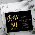 Cartão Postal De Convite Orçamento anima 50 anos 50ª festa de aniversário<br><div class="desc">A tendência elegante faux gold bold e o roteiro preto de escrita manual anima a 50 anos de convite de aniversário de orçamento.</div>