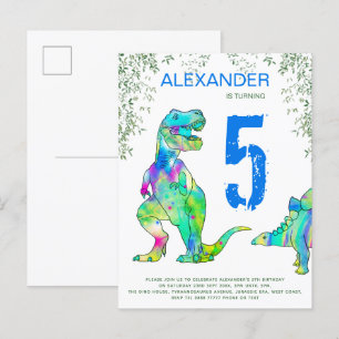 Cartão Postal De Convite Orçamento da festa de 5 anos do Dinossauro na selv