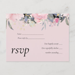Cartão Postal De Convite Orçamento de Casamento Floral Azul-Dusty-Rosa-Blu