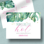 Cartão Postal De Convite Orçamento Tropical de Luau 50º Festa de aniversári<br><div class="desc">Este cartão postal de 50 anos de aniversário tropical é perfeito para o seu evento orçamentário. A design apresenta as folhas originais de palmeiras de monstera, a aquarela, de Victoria Grigaliunas. As palavras "Tropic Like It's Hot" são escritas em tons tendenciosos com letra tipografia em tons de turquesa e rosa....</div>