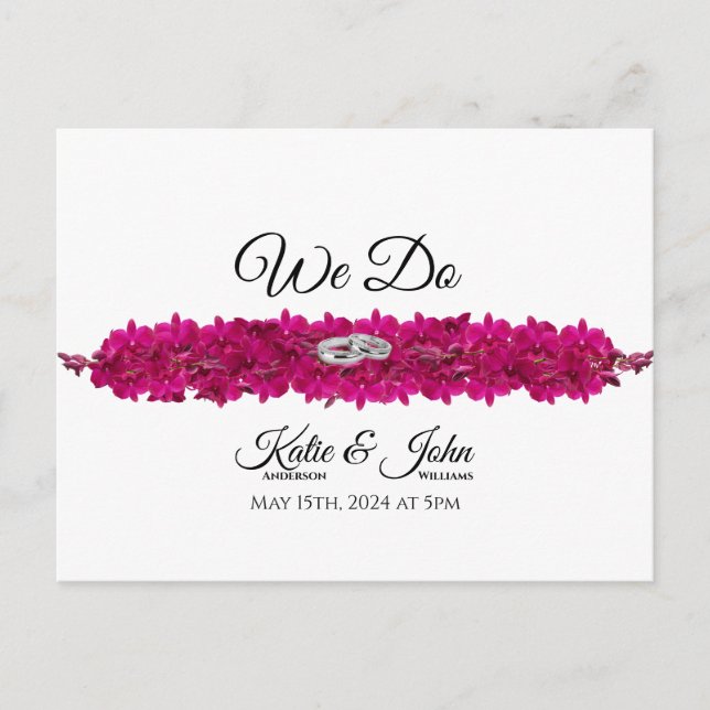 Cartão Postal De Convite Orquídeas Fuchsia em RSVP de Casamento Branco- (Frente)