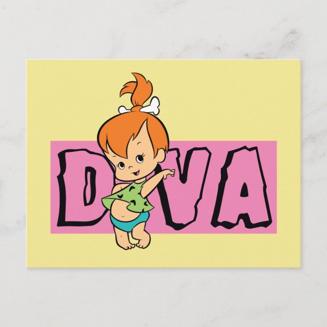 Cartão Postal De Convite Os Flintstones | Bolhas - Pequeno Diva (Frente)