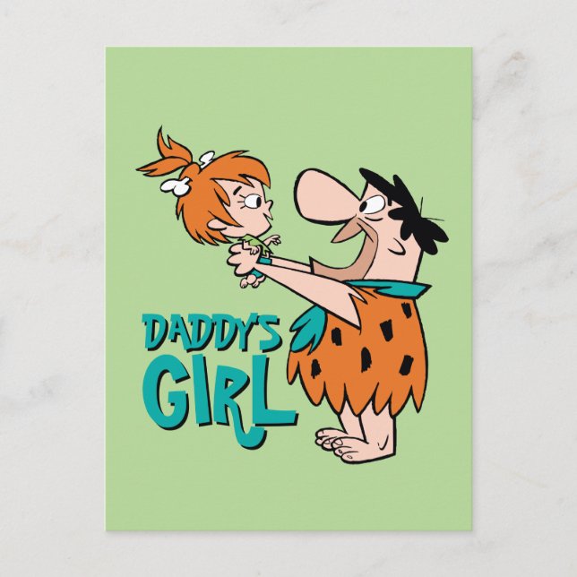 Cartão Postal De Convite Os Flintstones | Fred & Pebbles - Garota Pai (Frente)