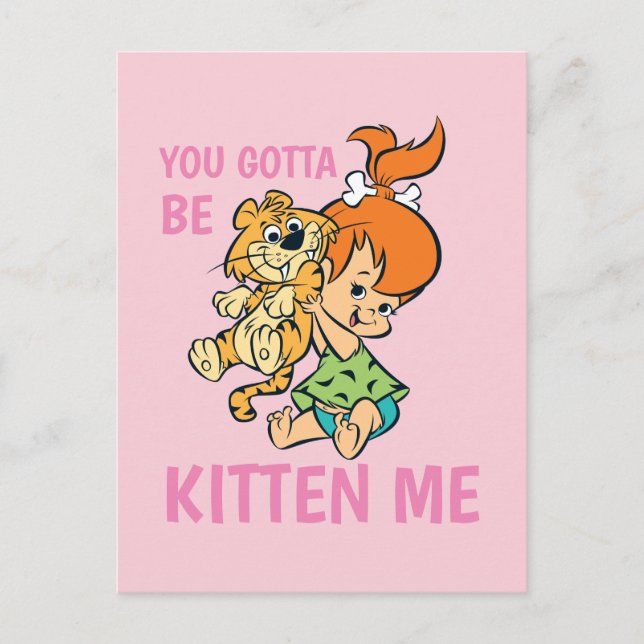 Cartão Postal De Convite Os Flintstones | Pebbles e seu tigre (Frente)