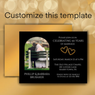 Cartão Postal De Convite Ouro de Foto Elegante 50º Aniversário de Casamento