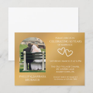 Cartão Postal De Convite Ouro de Foto Elegante 50º Aniversário de Casamento