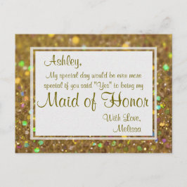 Cartão Postal De Convite Ouro Glitter - Será A Minha Madrinha de casamento?