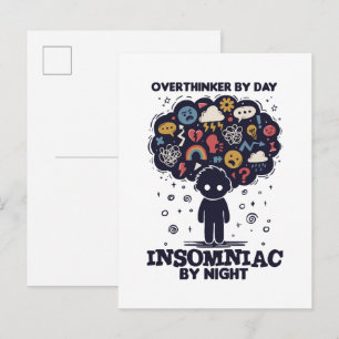 Cartão Postal De Convite Overthinker by day, Insomniac by night