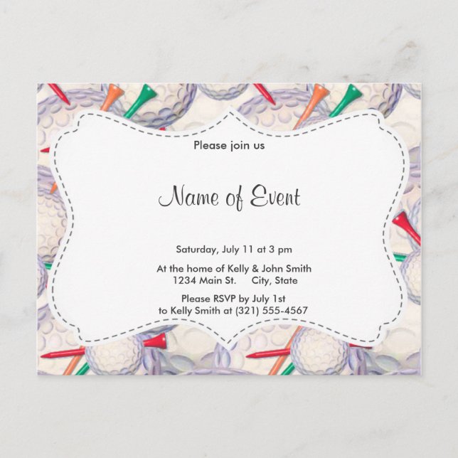 Cartão Postal De Convite Padrão de Bolas e Camisetas de Golfe; (Frente)