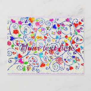 Cartão Postal De Convite Padrão de redemoinho floral colorido desenhado à m