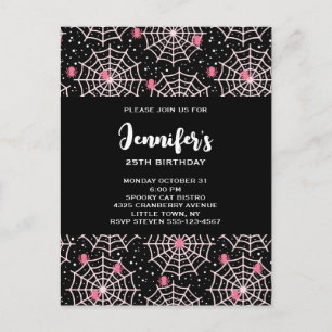 Cartão Postal De Convite Padrão de Teias de Aranha e Aranhas de Halloween