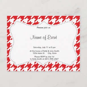 Cartão Postal De Convite Padrão Red & White Houndstooth