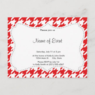 Cartão Postal De Convite Padrão Red & White Houndstooth