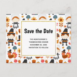 Cartão Postal De Convite Padrões de Ação de Graças Salvem a Data