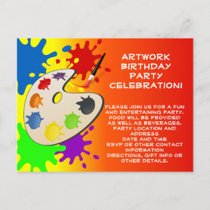 Cartão Postal De Convite Paleta de Tinta Colorida Arte Pintura Festa de Ani