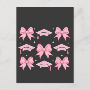 Cartão Postal De Convite Paleta Rosa de Graduação Bow coquette 2025