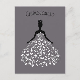 Cartão Postal De Convite Palhaço de Quinceanera, Borboleta Negra Prateada