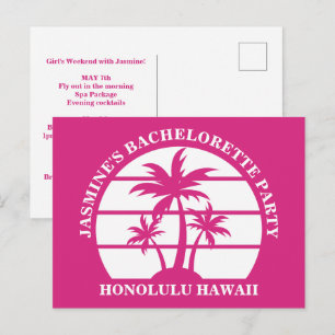 Cartão Postal De Convite Palmeira Rosa Quente Festa de Solteira Personaliza