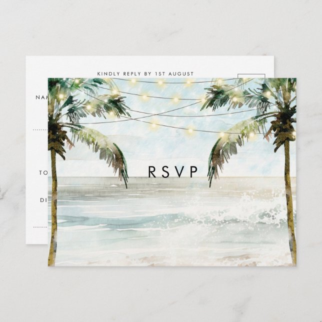 Cartão Postal De Convite Palmeiras boho praia casamento rsvp (Frente/Verso)