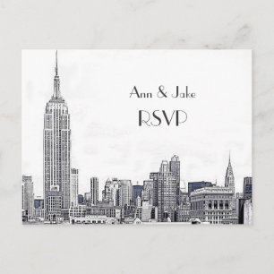 Cartão Postal De Convite Panorama de NYC 01 Gravado Branco RSVP 1