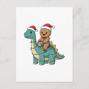Cartão Postal De Convite Pão de gengibre montando um dinossauro Natal Papai