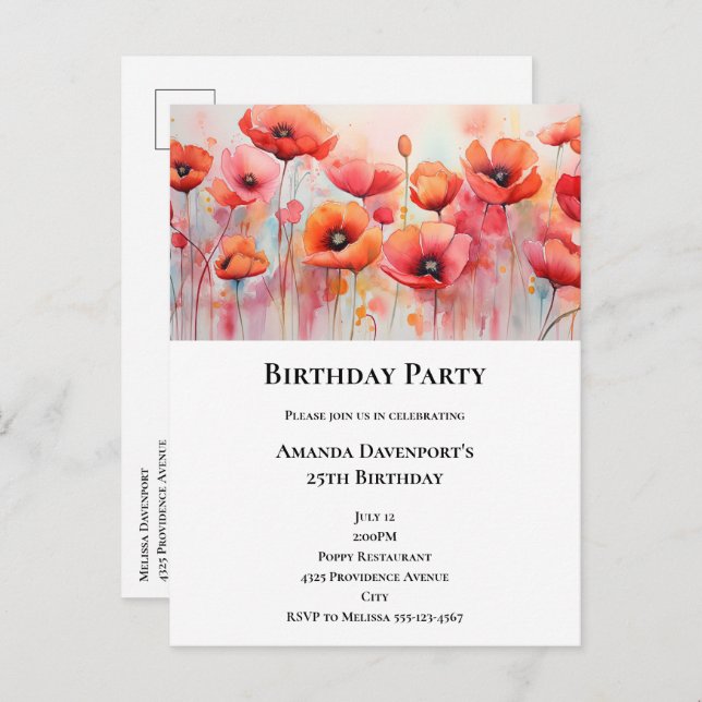 Cartão Postal De Convite Papagaios vermelhos em campo (Frente/Verso)