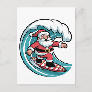 Cartão Postal De Convite Papai Noel engraçado de Natal Prancha de Surfe Sur