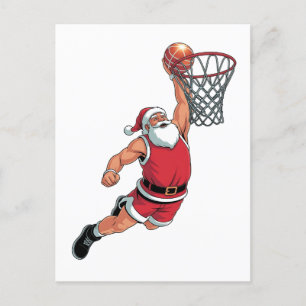 Cartão Postal De Convite Papai Noel Jogando Basquete Amantes do Esporte de
