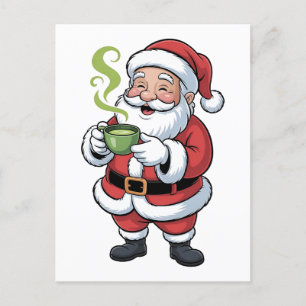 Cartão Postal De Convite Papai Noel segurando uma bebida de Matcha Natal