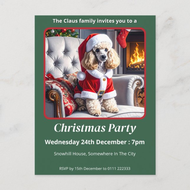 Cartão Postal De Convite Papais noeis Poodle Natal (Frente)