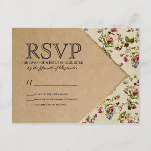 Cartão Postal De Convite Papel de Reciclado Floral e Dourado do Vintage Cou