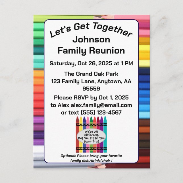 Cartão postal de convite para a união familiar (Frente)