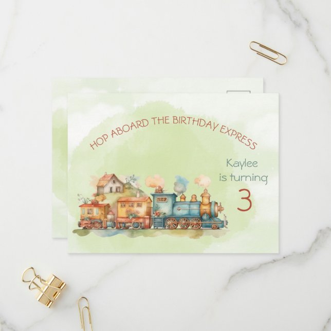 Cartão-postal de convite para aniversário de 3 ano (Frente/Verso In Situ)