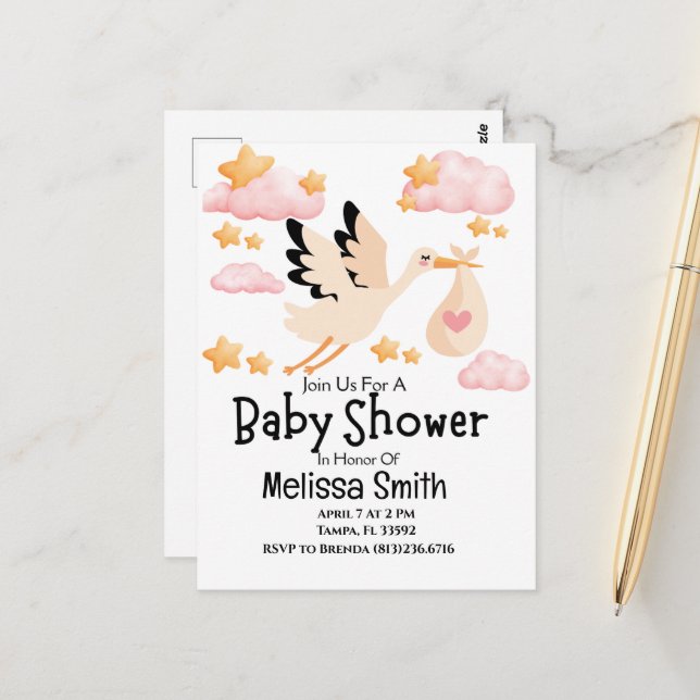 Cartão-postal de convite para Chás de fraldas de B (Frente/Verso In Situ)